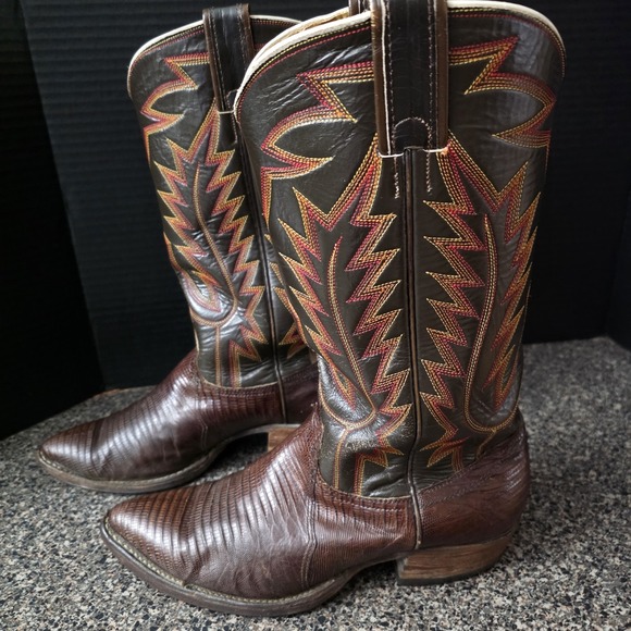 Nocona Boots Other - Nocona Men's Western Boots Lizard Leather Brown Cowboy Size 8D Made In USA